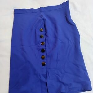 Elegant Royal Blue Buttoned Pencil Skirt